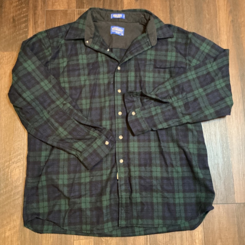 Pendleton Lodge Shirt Blackwatch Tartan Plaid Wool Button Down XXL Green Navy